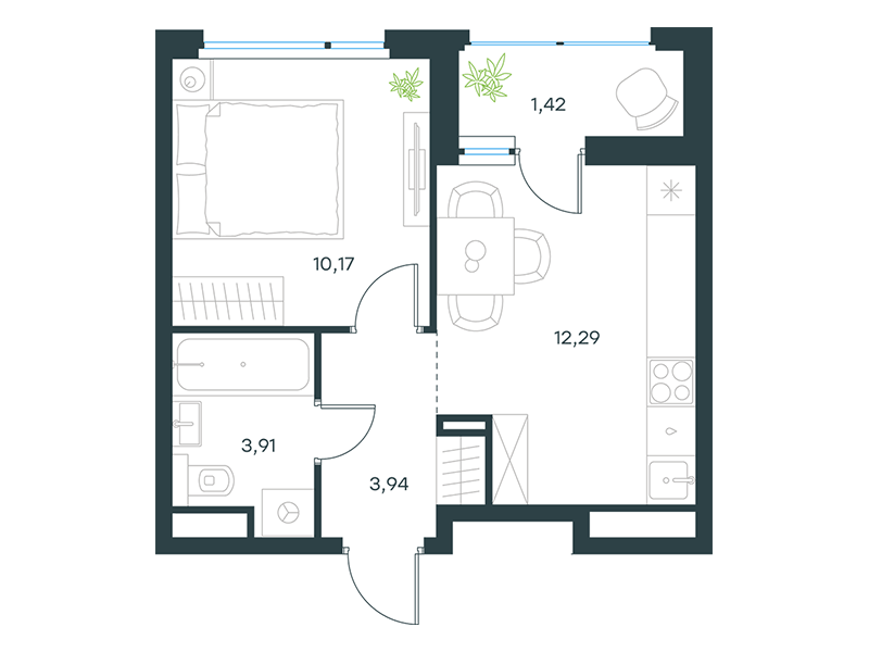 1-комнатная 31 м2 в ЖК Level Лесной корпус null этаж 14