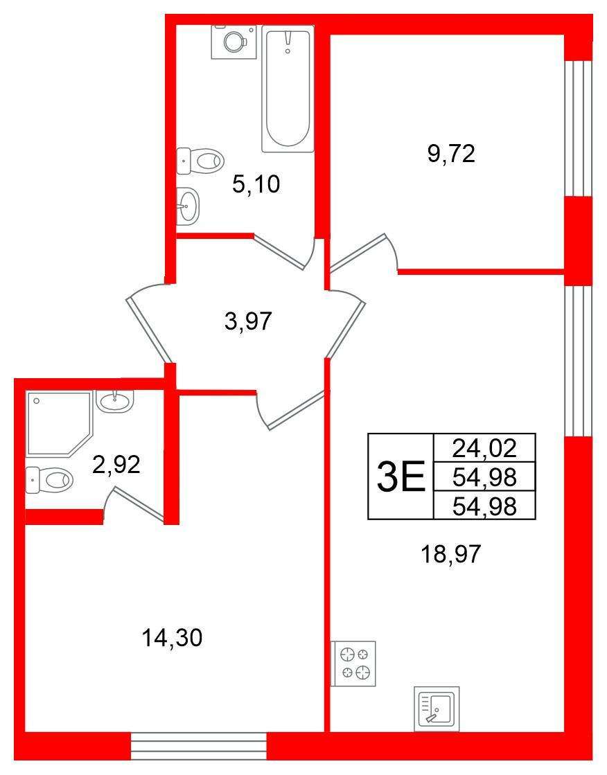 2-комнатная 54 м2 в ЖК Квартал Заречье корпус null этаж 1