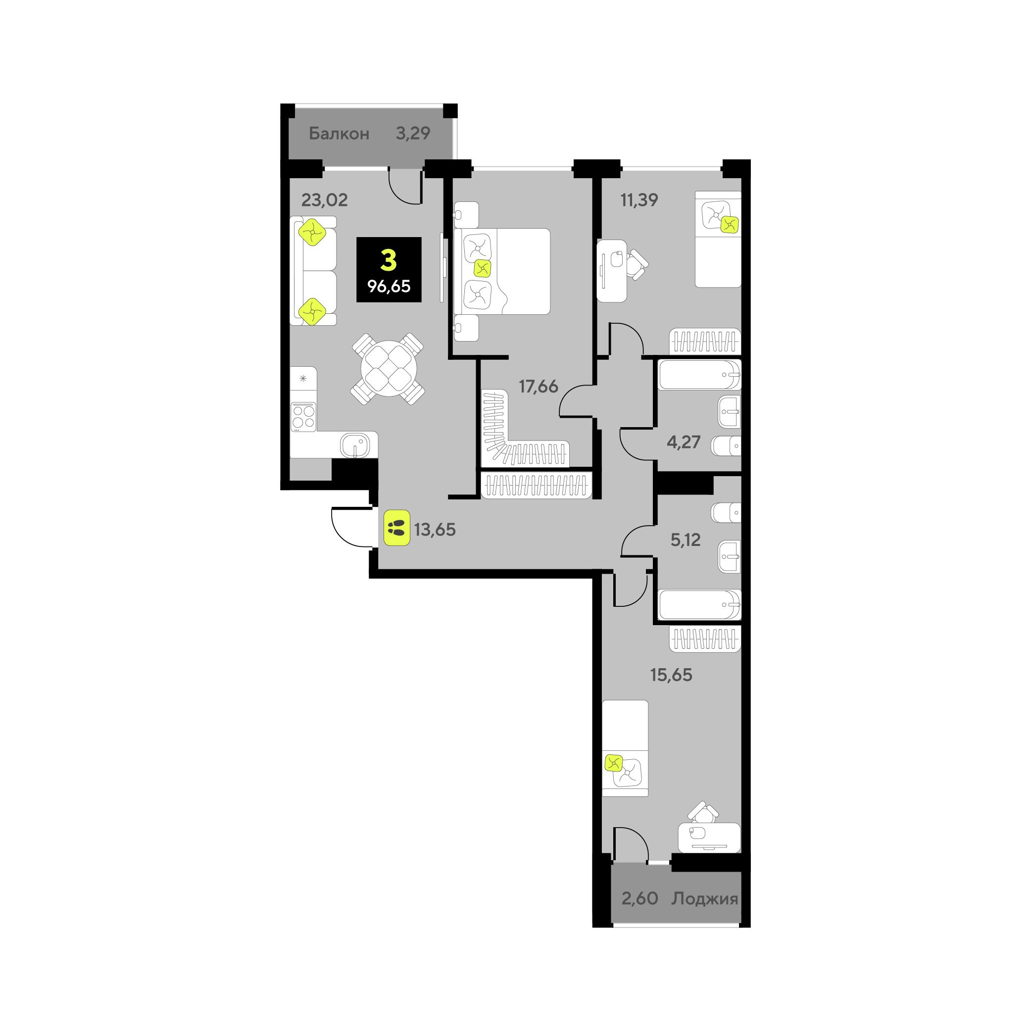 3-комнатная 88 м2 в ЖК Дивный квартал у озера корпус null этаж 4