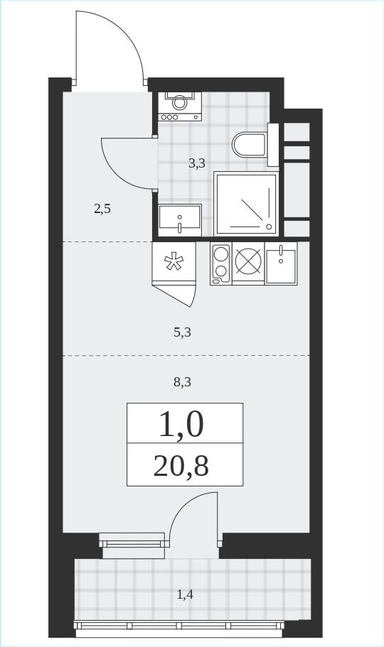 Студия 20.8 м2 в ЖК undefined корпус null этаж 11