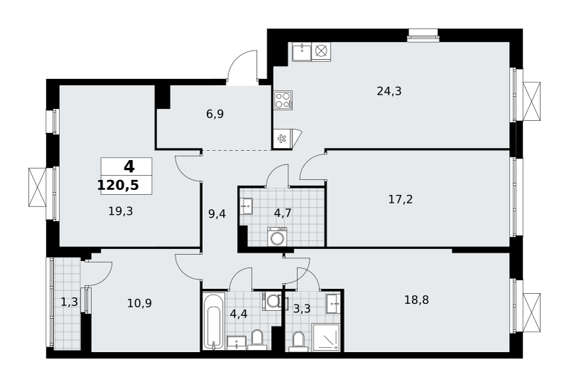 4-комнатная 120 м2 в ЖК Прокшино корпус null этаж 10
