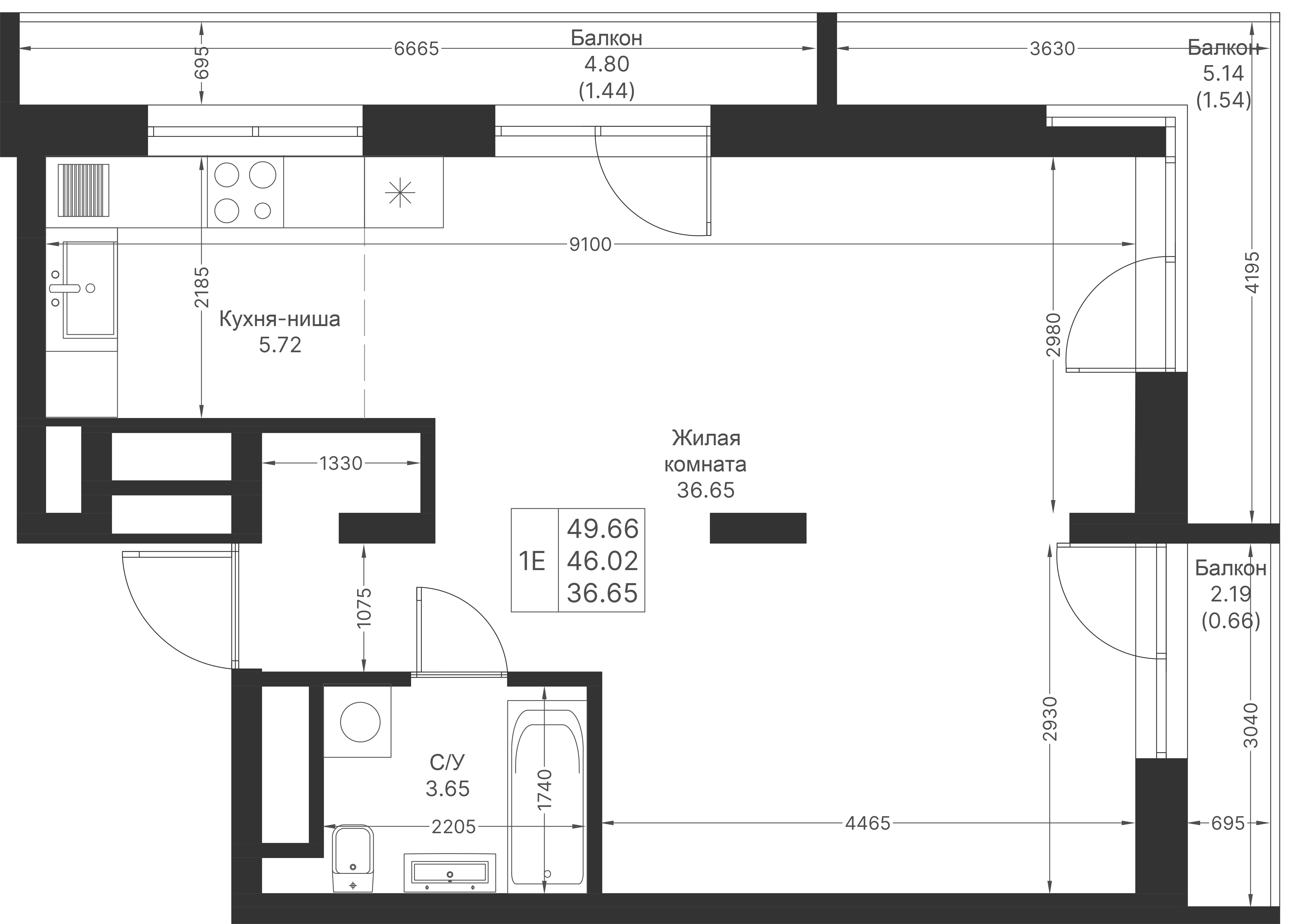 Студия 49 м2 в ЖК Мой Ритм корпус null этаж 15