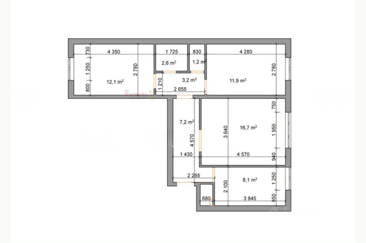 3-комнатная 63.9 м2 в ЖК undefined корпус null этаж 8