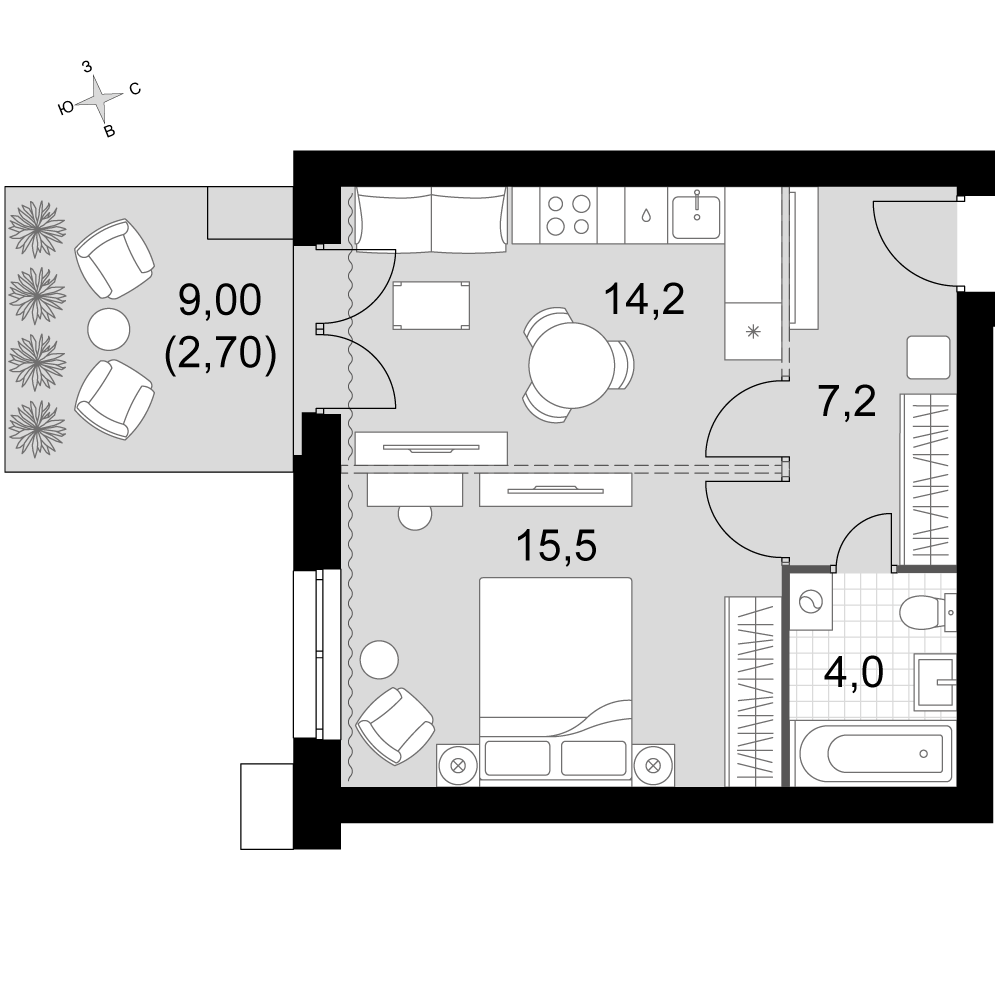 1-комнатная 43 м2 в ЖК Дубровицы Клаб корпус null этаж 1