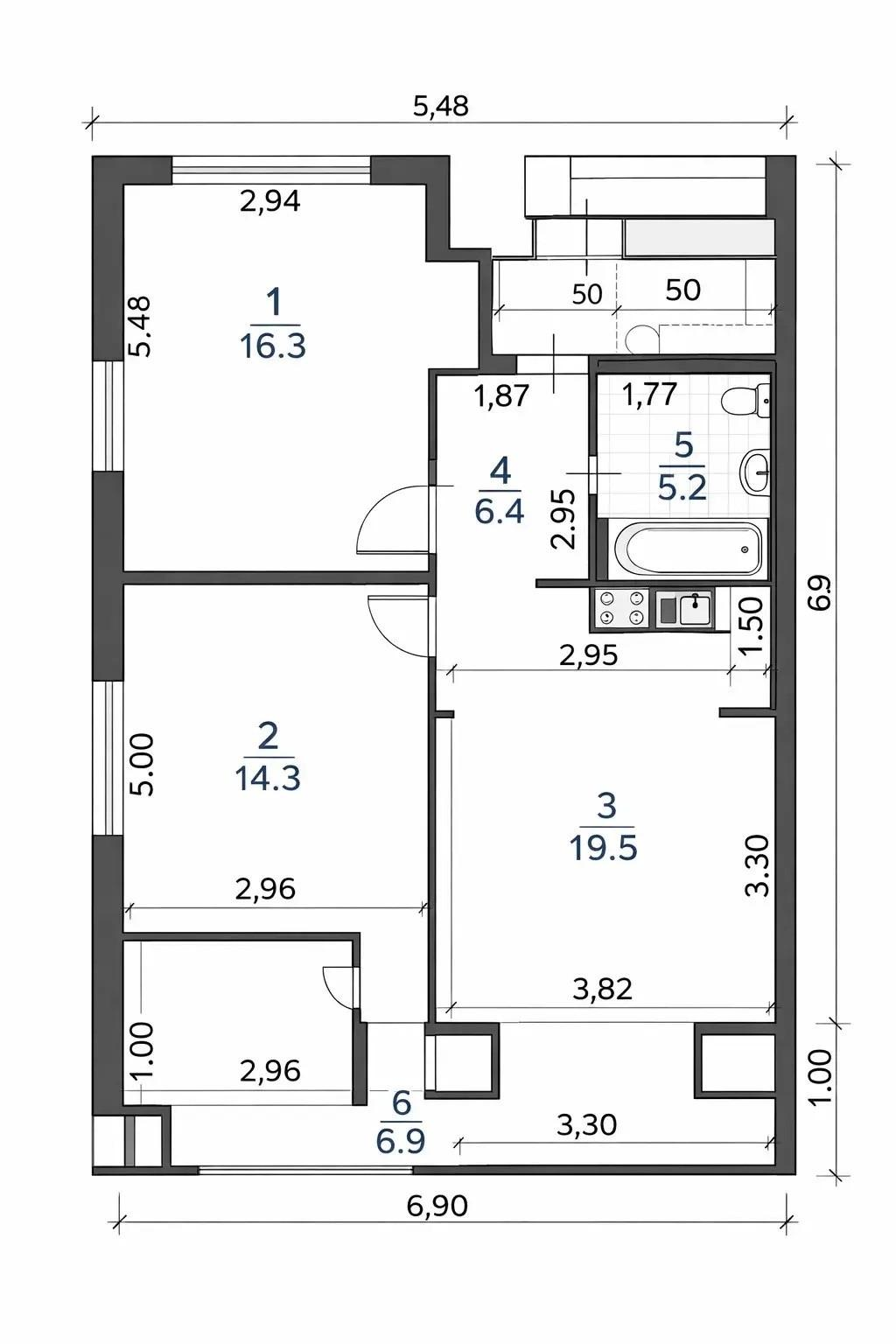 2-комнатная 63.6 м2 в ЖК undefined корпус null этаж 11