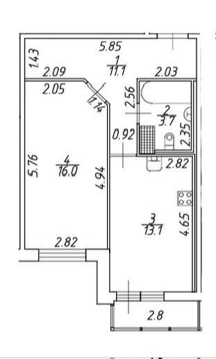 1-комнатная 43.9 м2 в ЖК undefined корпус null этаж 21