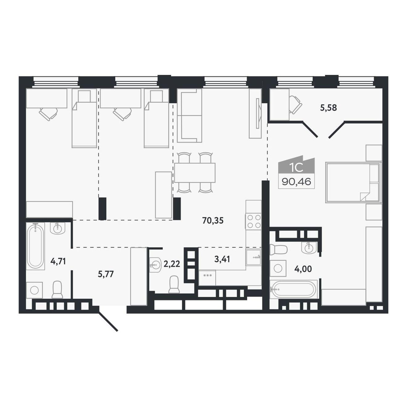 Студия 90 м2 в ЖК Квартал 1604 корпус null этаж 26