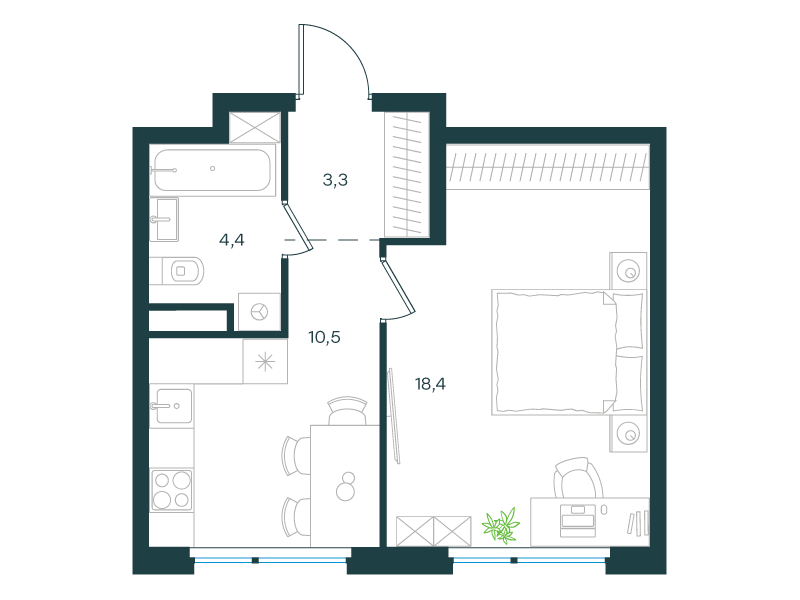 1-комнатная 36 м2 в ЖК Левел Лесной корпус null этаж 13
