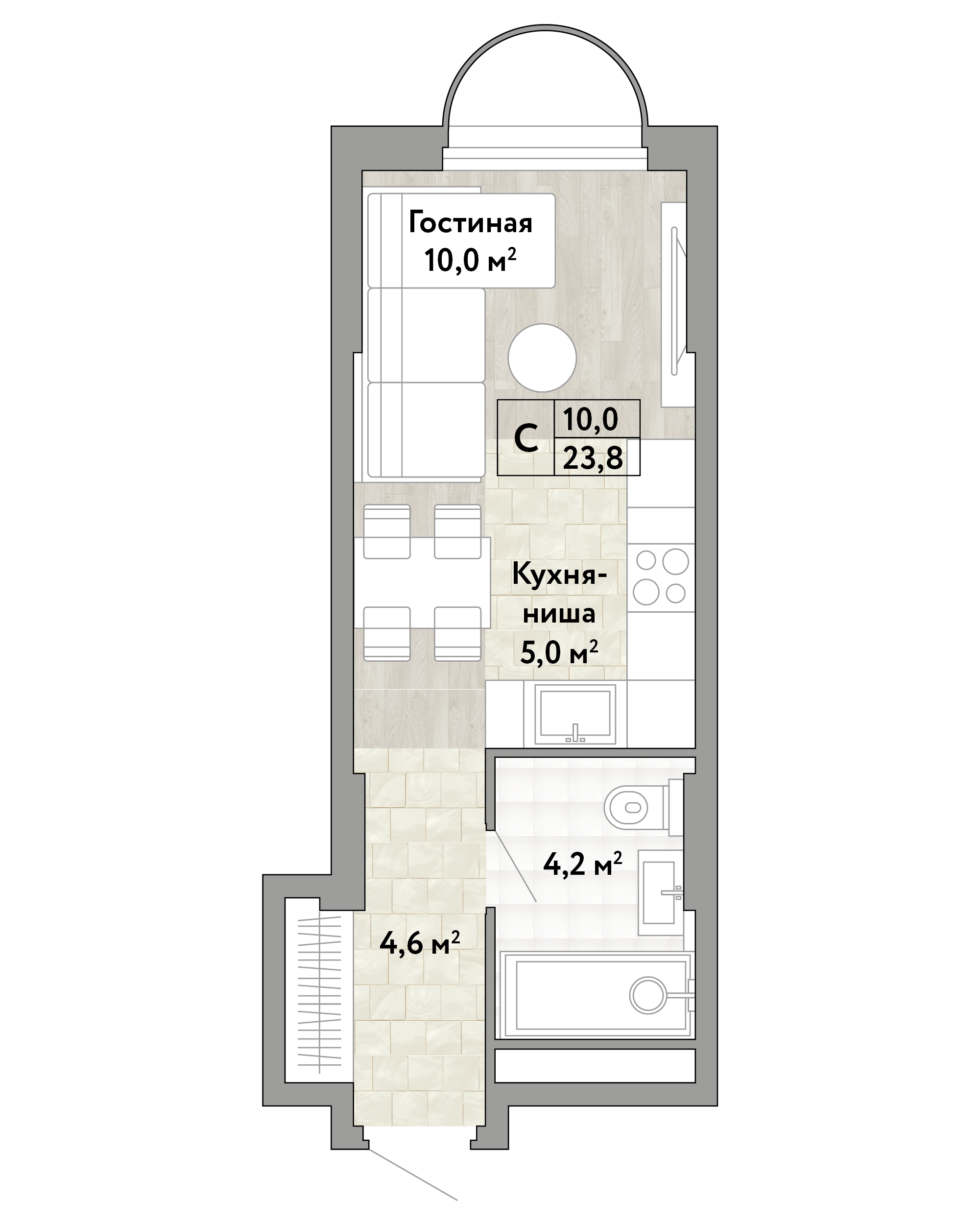 Студия 23 м2 в ЖК Новые Смыслы корпус null этаж 2