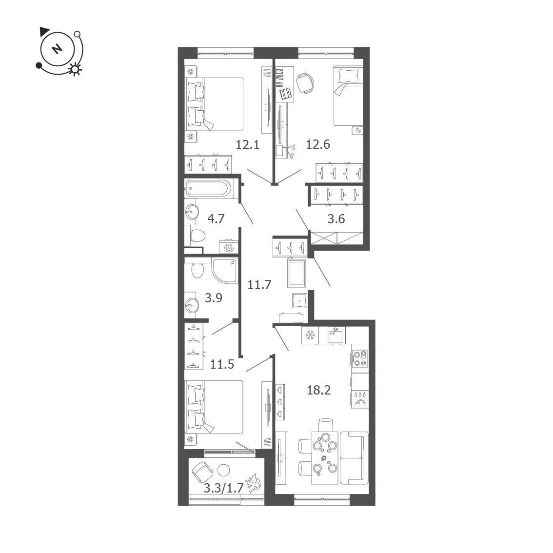 3-комнатная 79 м2 в ЖК Пулковский дом корпус null этаж 1
