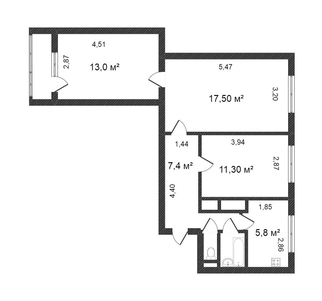 3-комнатная 60 м2 в ЖК undefined корпус null этаж 7