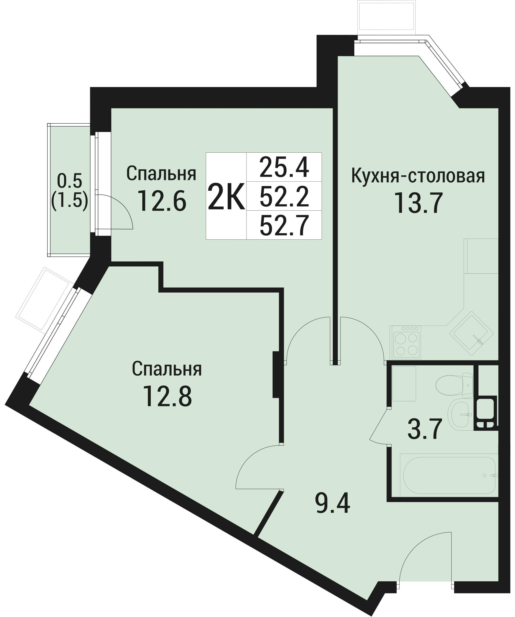 2-комнатная 52 м2 в ЖК Дом в Малаховке корпус null этаж 3