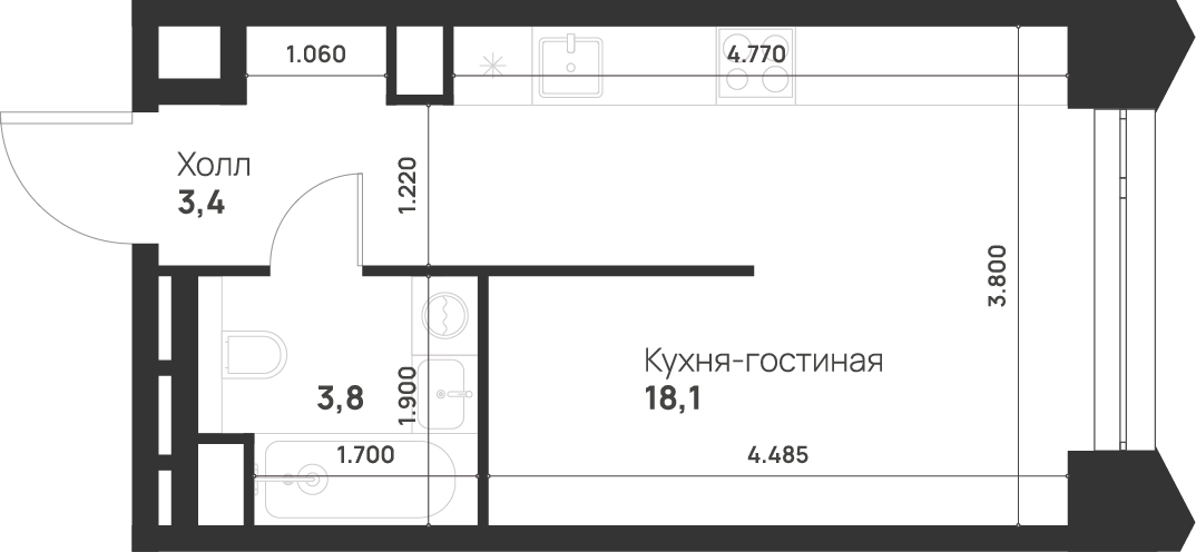 Студия 25 м2 в ЖК Voice Towers корпус null этаж 32