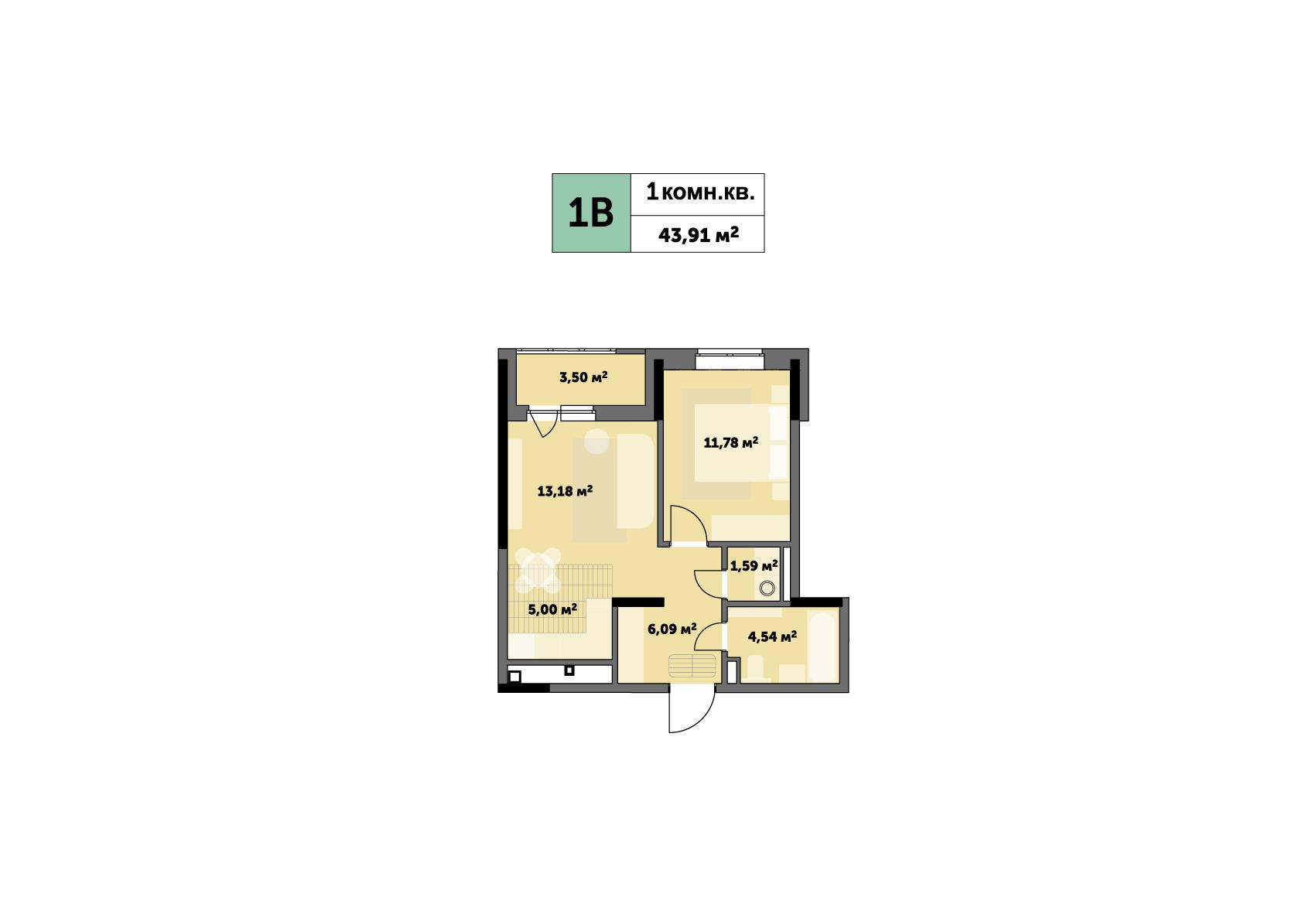 1-комнатная 45 м2 в ЖК Седьмое Небо корпус null этаж 25