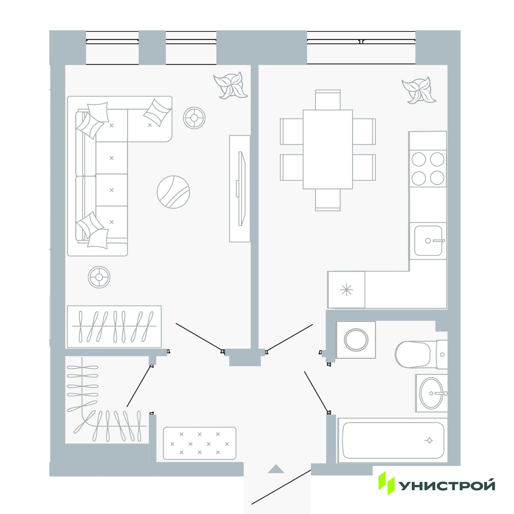 1-комнатная 34 м2 в ЖК Причал корпус null этаж 1
