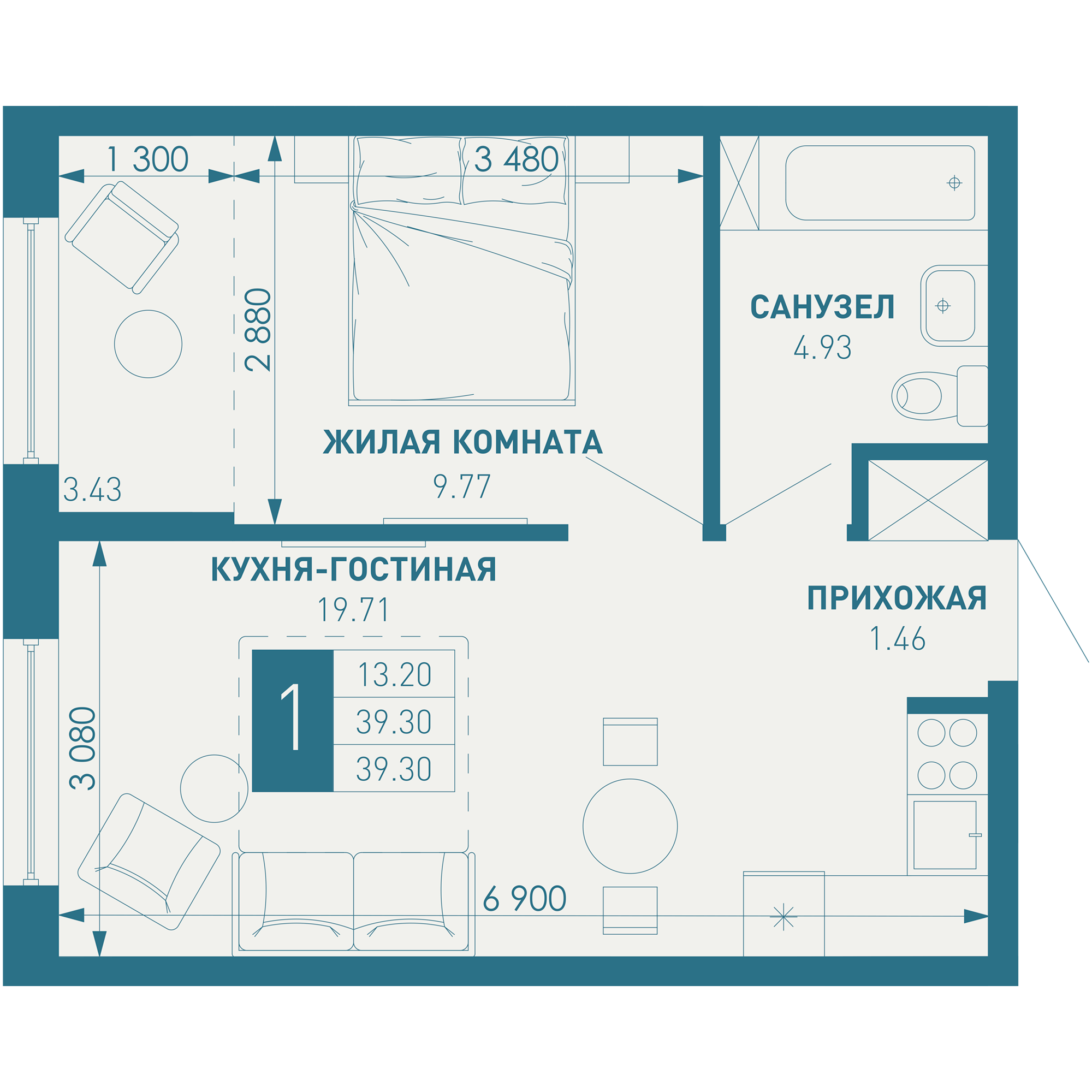 1-комнатная 40 м2 в ЖК ИНАЧЕ в Молодежном корпус null этаж 2