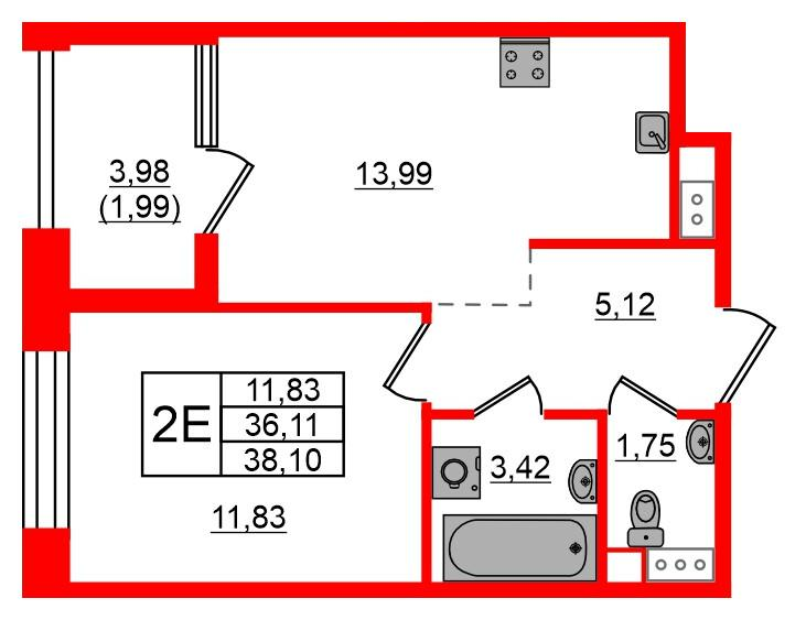 1-комнатная 38 м2 в ЖК Знатный корпус null этаж 10