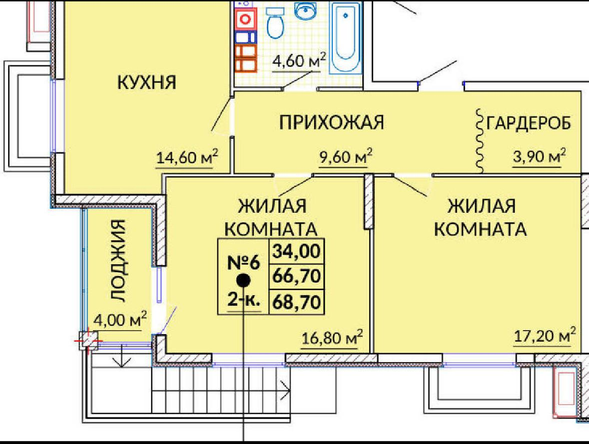 2-комнатная 68.7 м2 в ЖК undefined корпус null этаж 1