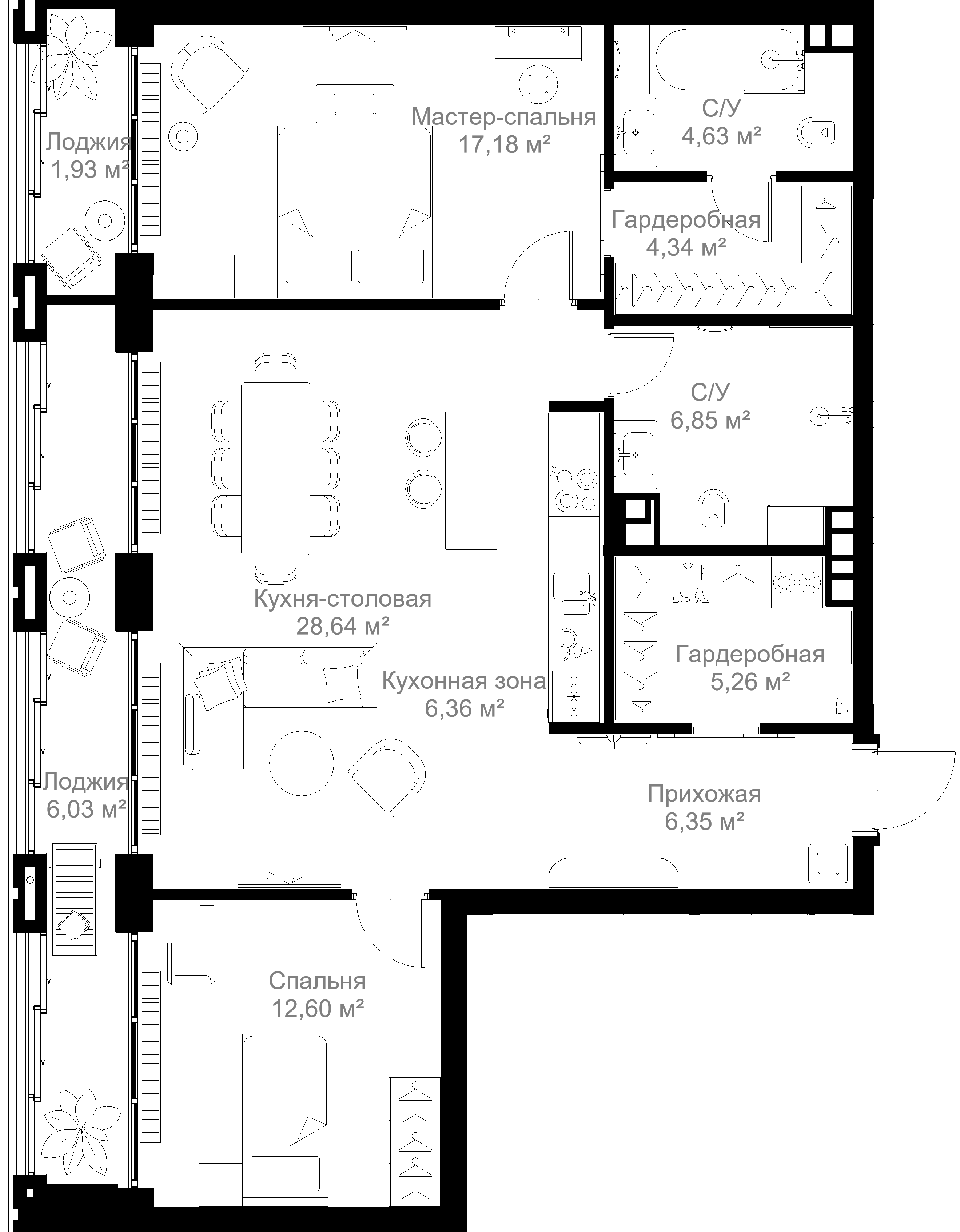 2-комнатная 100 м2 в ЖК МЫС корпус null этаж 2