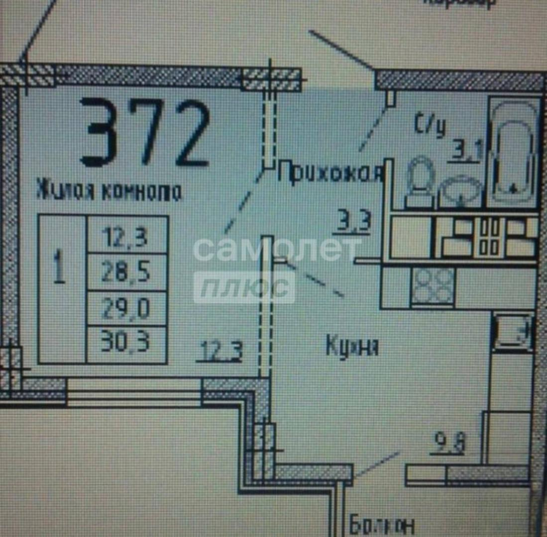 1-комнатная 30.3 м2 в ЖК undefined корпус null этаж 23