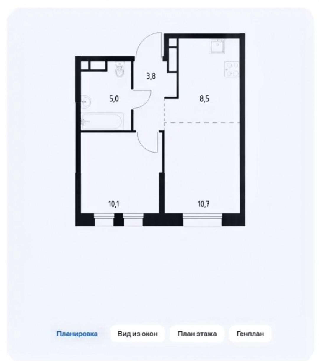2-комнатная 38.1 м2 в ЖК undefined корпус null этаж 4