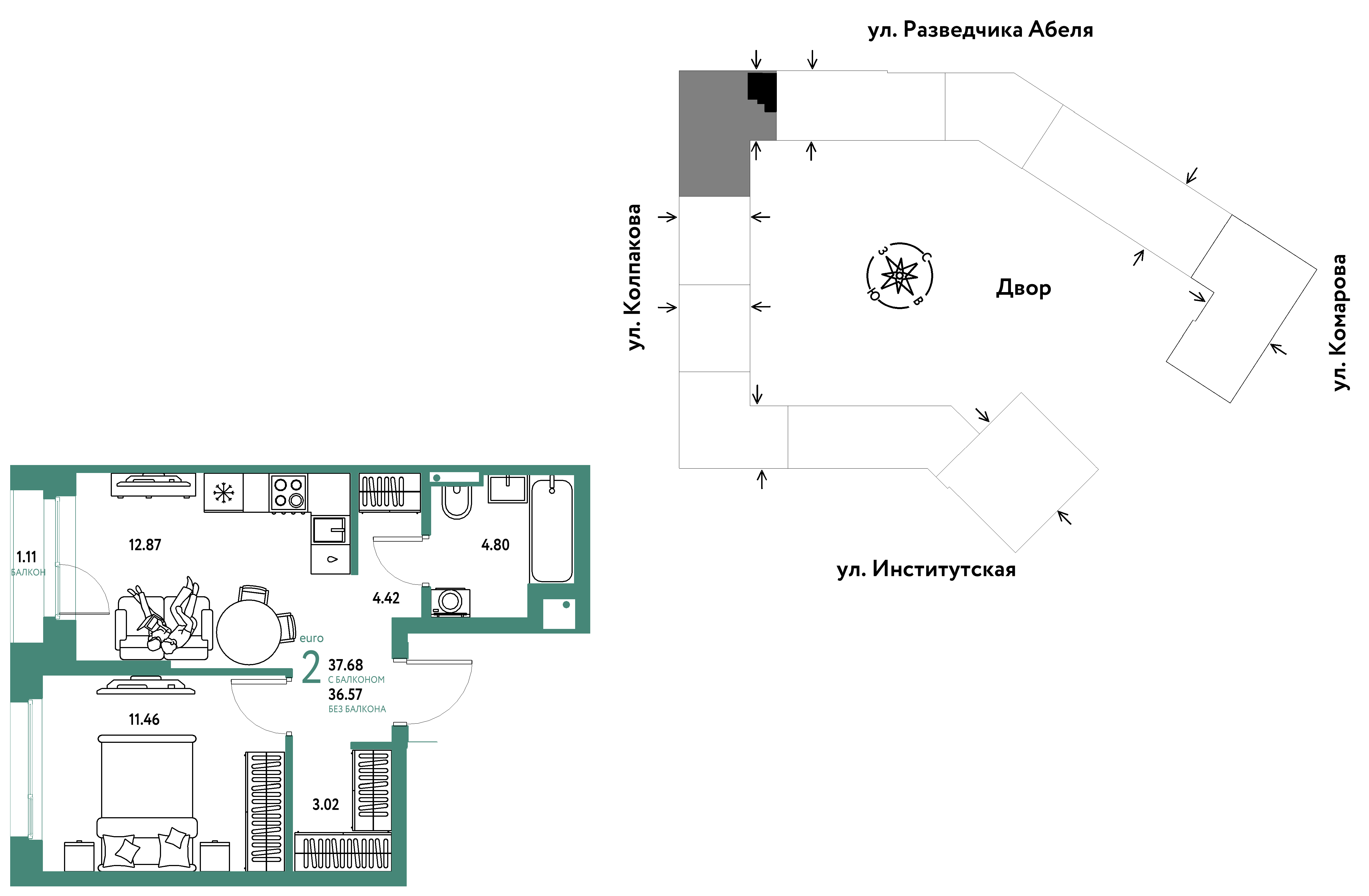 Студия 37 м2 в ЖК Страна.Парковая корпус null этаж 16