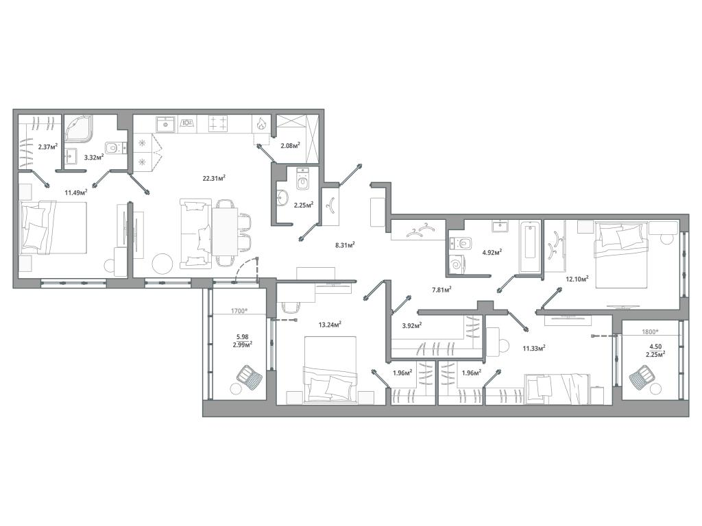 4-комнатная 114 м2 в ЖК ЛесАрт корпус null этаж 12