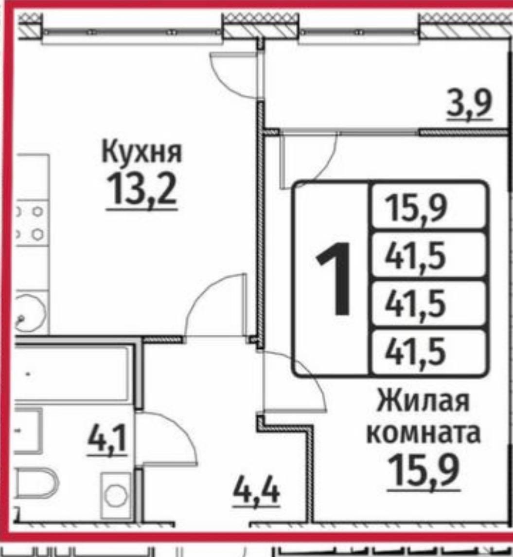 1-комнатная 41.2 м2 в ЖК undefined корпус null этаж 10