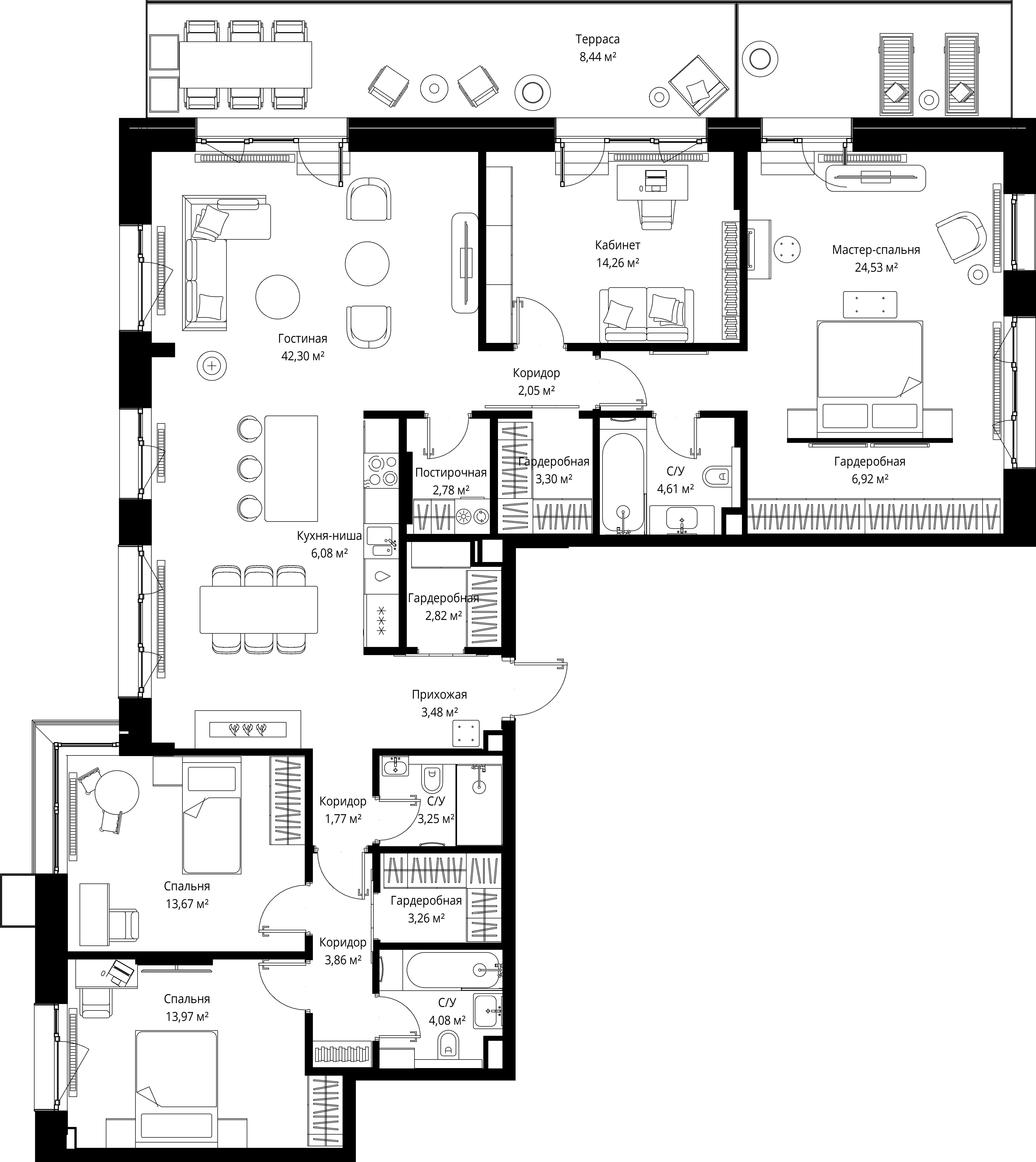 4-комнатная 165 м2 в ЖК МЫС корпус null этаж 9