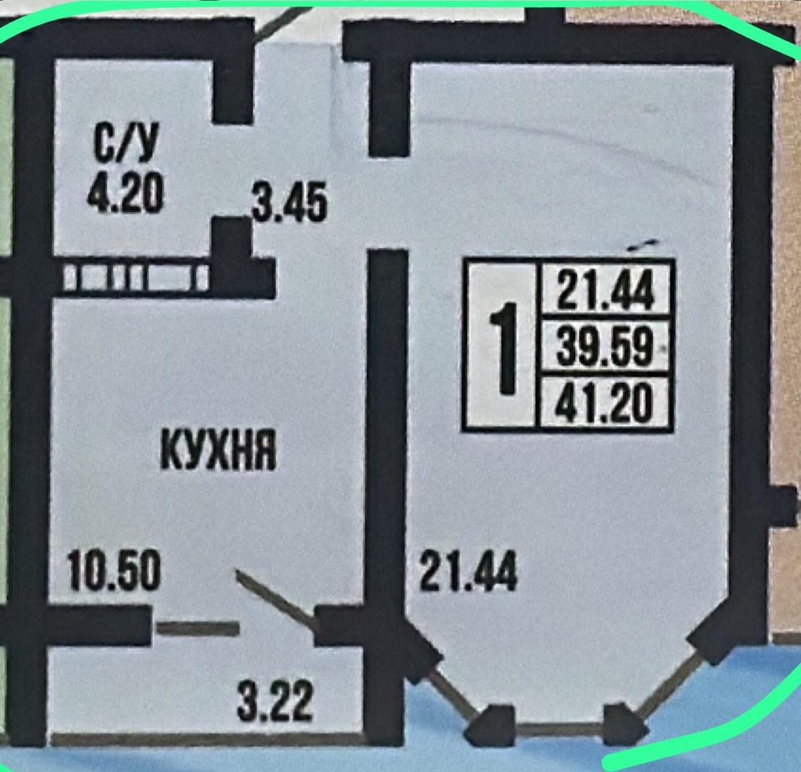 1-комнатная 41.2 м2 в ЖК undefined корпус null этаж 6