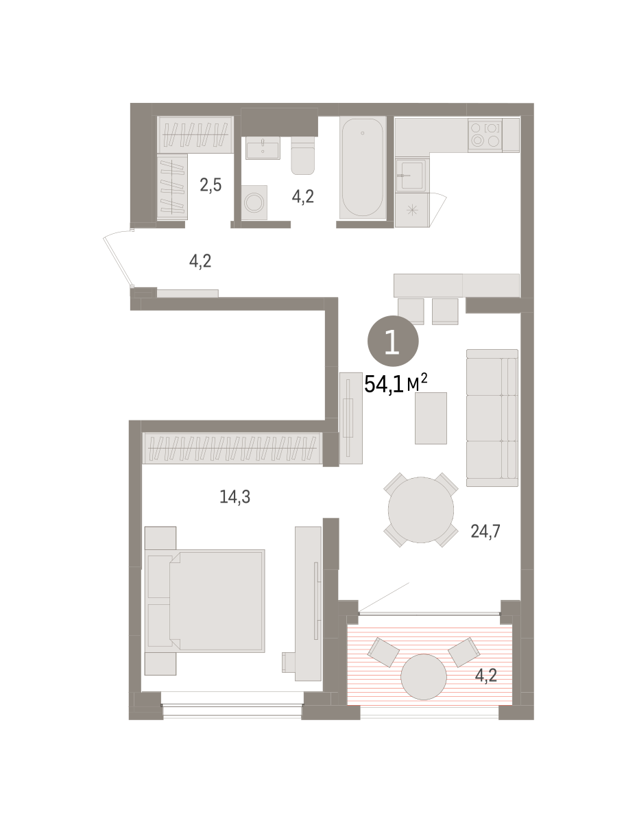 1-комнатная 54 м2 в ЖК Европейский квартал корпус null этаж 3