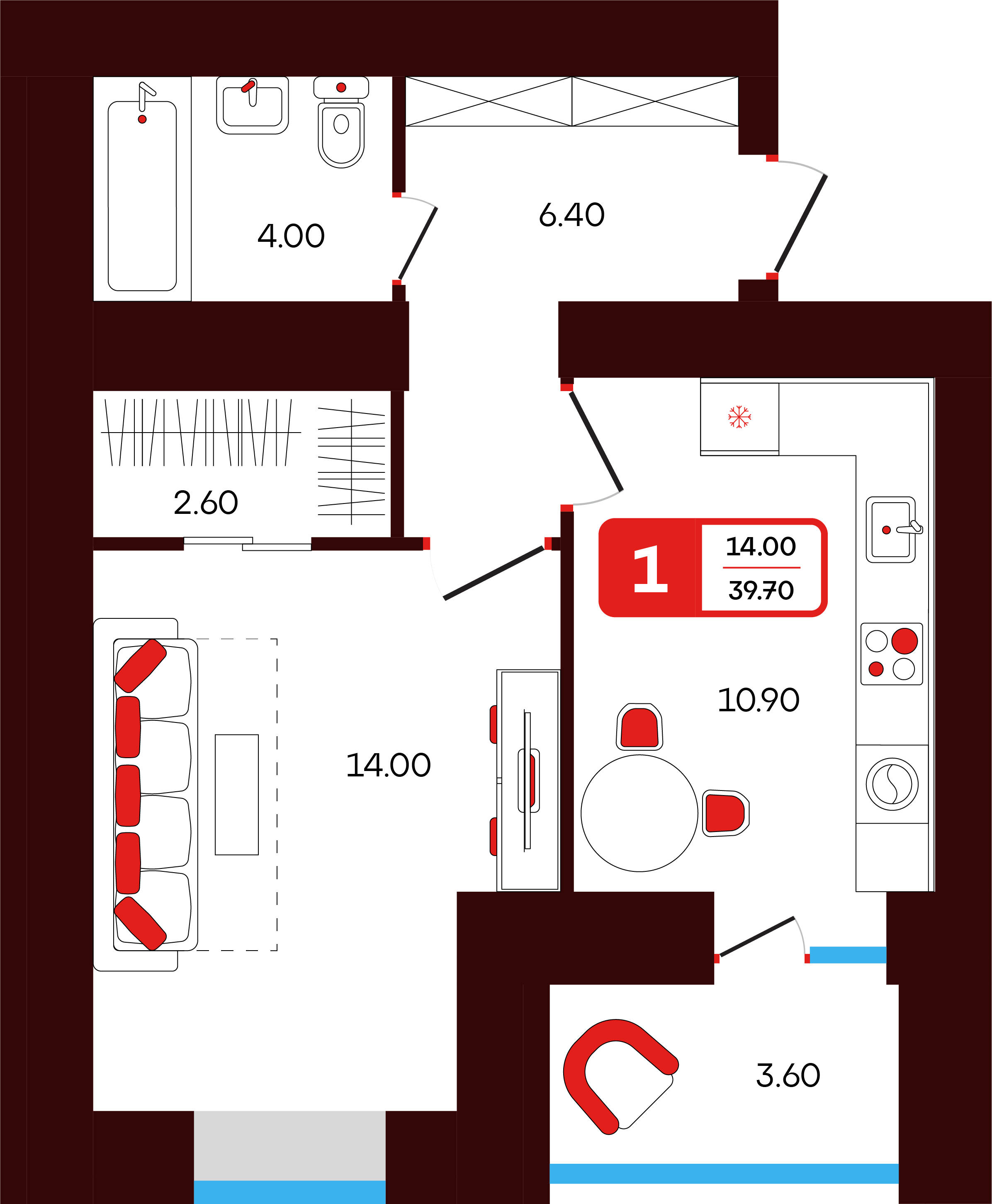 1-комнатная 39 м2 в ЖК Тепло корпус null этаж 3