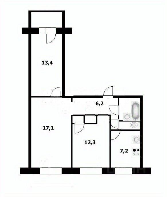 3-комнатная 61 м2 в ЖК undefined корпус null этаж 1