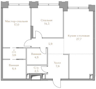 2-комнатная 89 м2 в ЖК Коллекция Лужники корпус null этаж 8