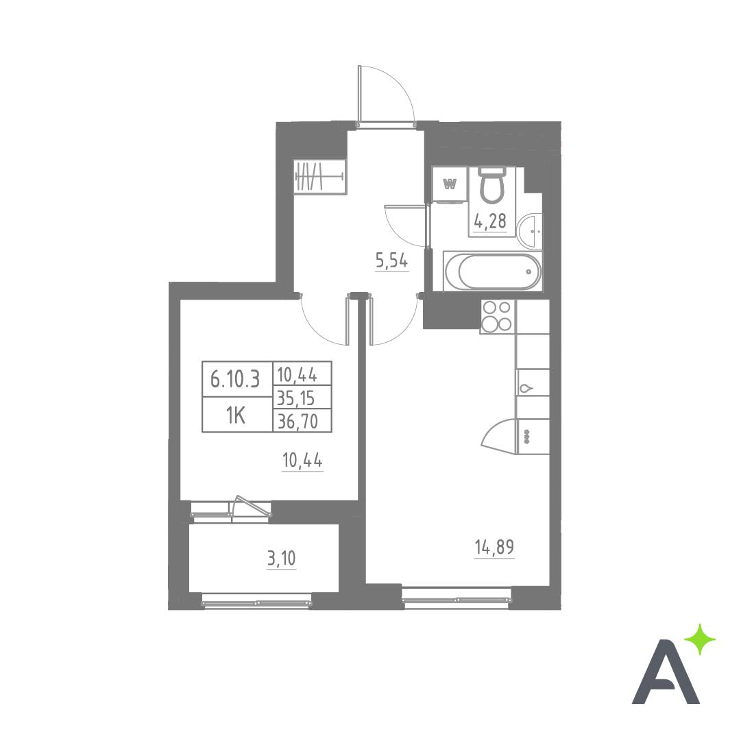 Студия 36 м2 в ЖК Аквилон SOLAR корпус null этаж 10