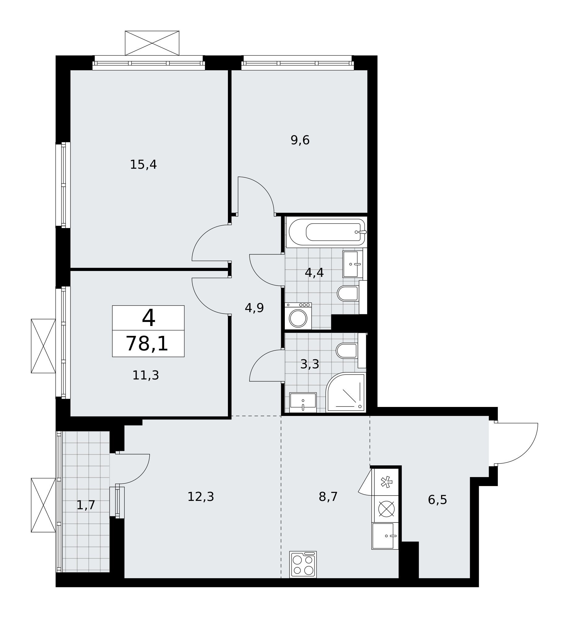 4-комнатная 77 м2 в ЖК Бунинские кварталы корпус null этаж 18