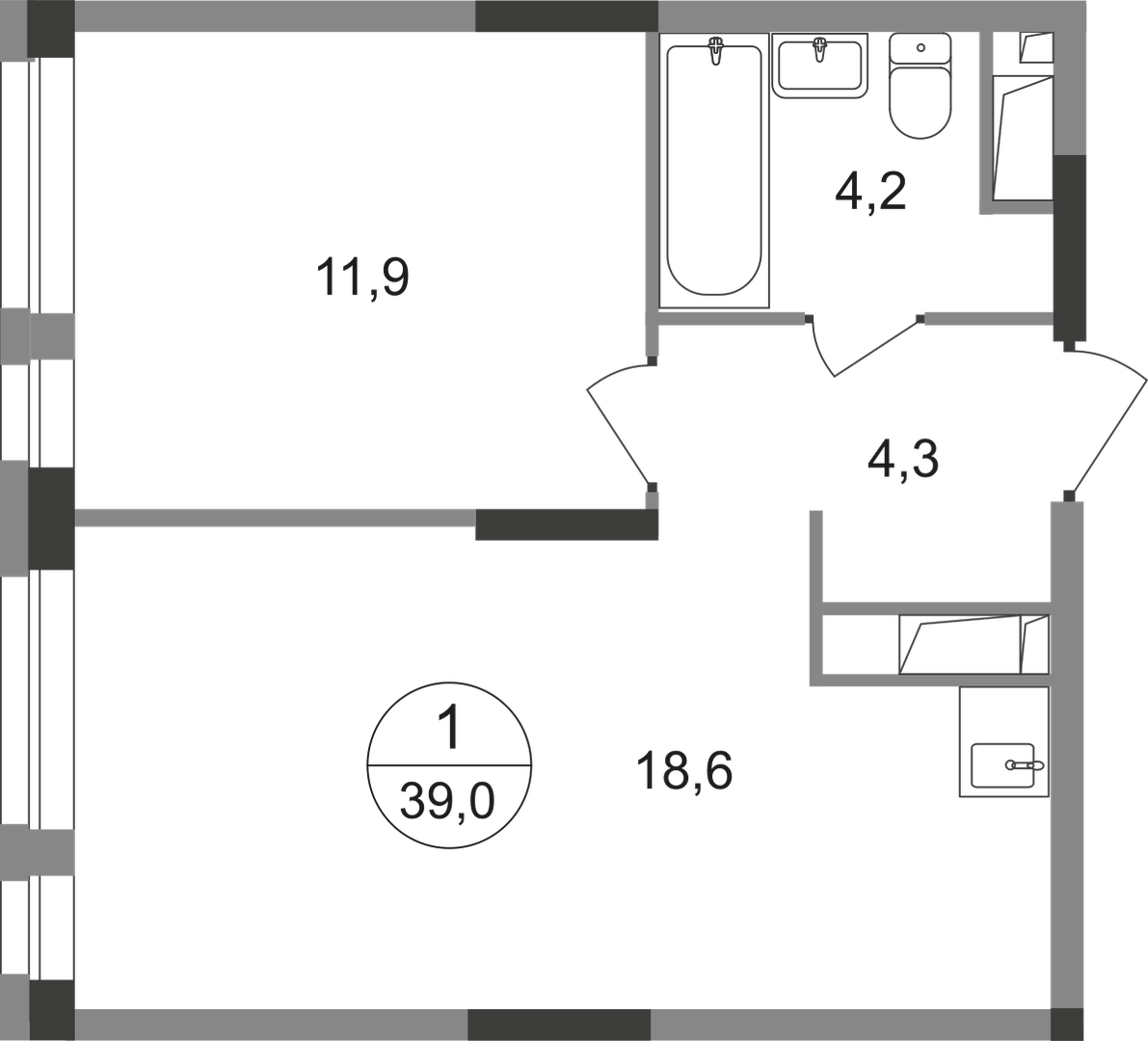 1-комнатная 39 м2 в ЖК Первый Московский корпус null этаж 16