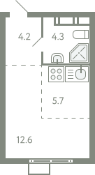Студия 26 м2 в ЖК Ново-Молоково корпус null этаж 4