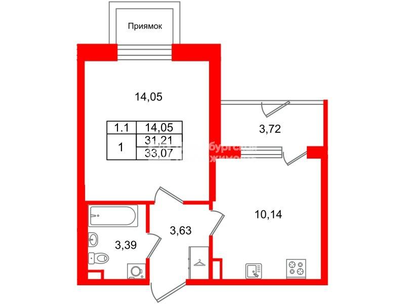 1-комнатная 31 м2 в ЖК Парадный ансамбль корпус null этаж 1