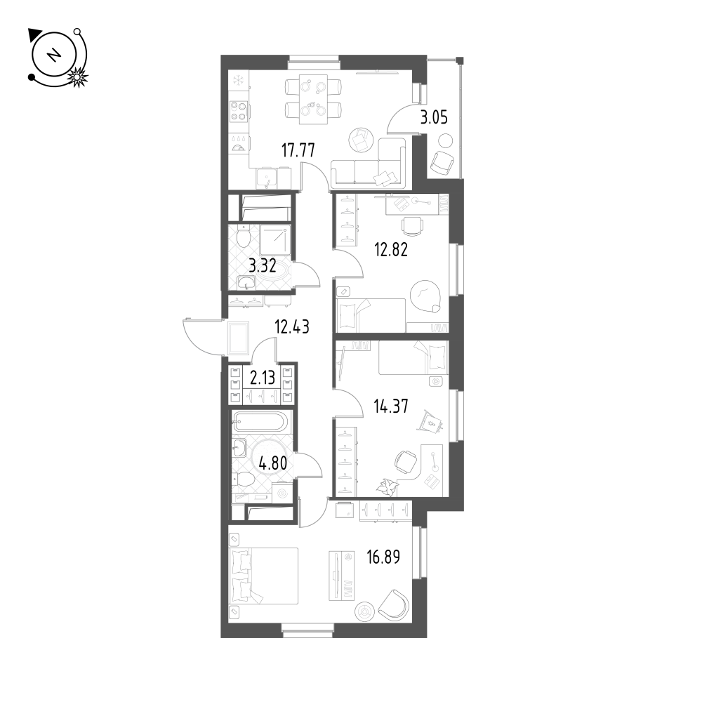 3-комнатная 86 м2 в ЖК Rauta корпус null этаж 15