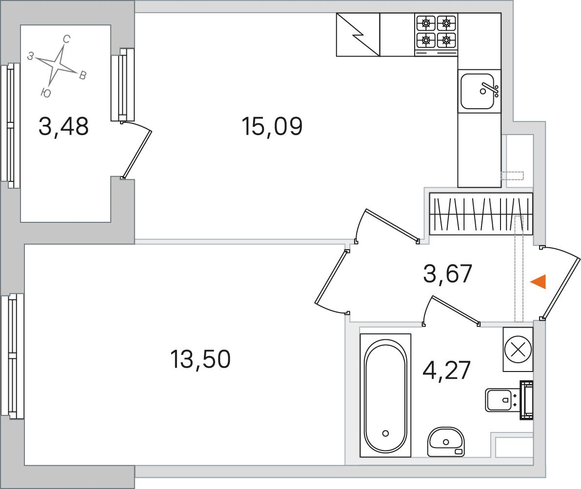 1-комнатная 38 м2 в ЖК Дубровский корпус null этаж 1