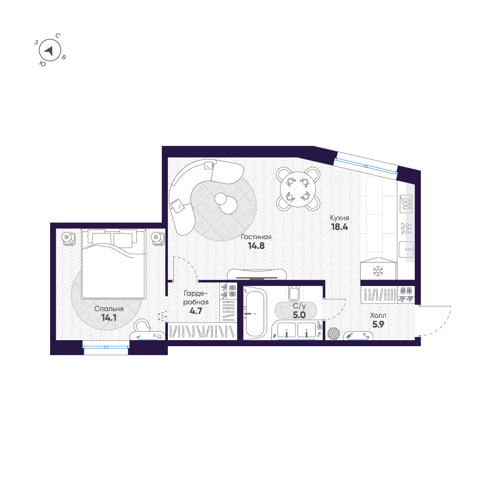 1-комнатная 62 м2 в ЖК ЛДМ корпус null этаж 5