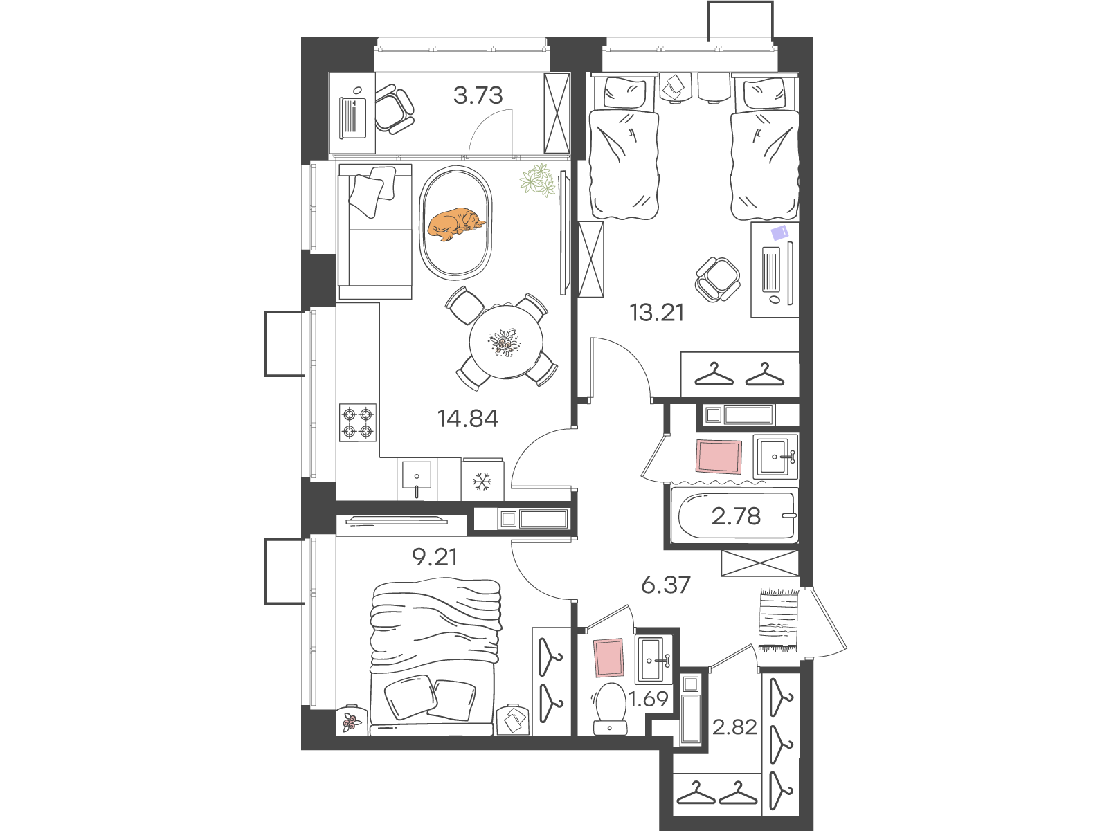 2-комнатная 54 м2 в ЖК Новая Жизнь - Львовская корпус null этаж 11
