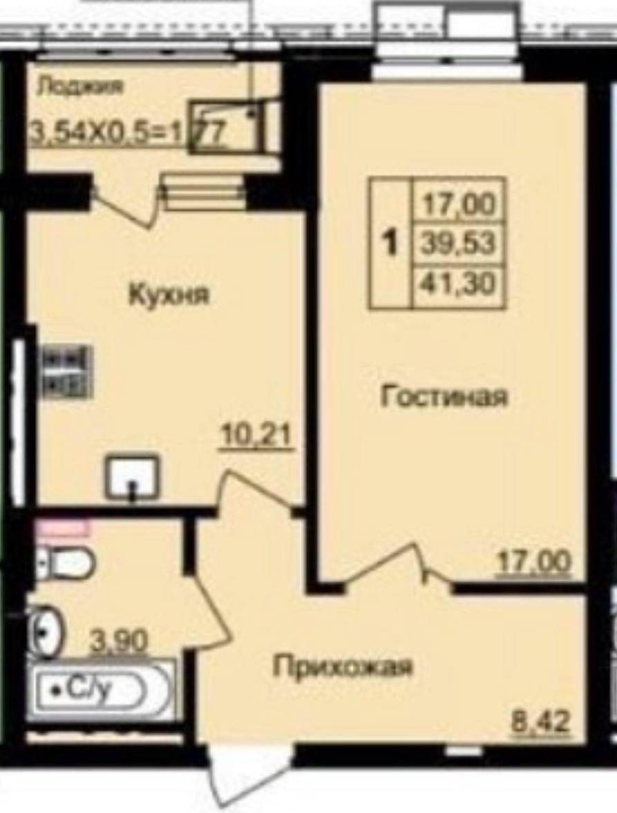1-комнатная 41.3 м2 в ЖК undefined корпус null этаж 11