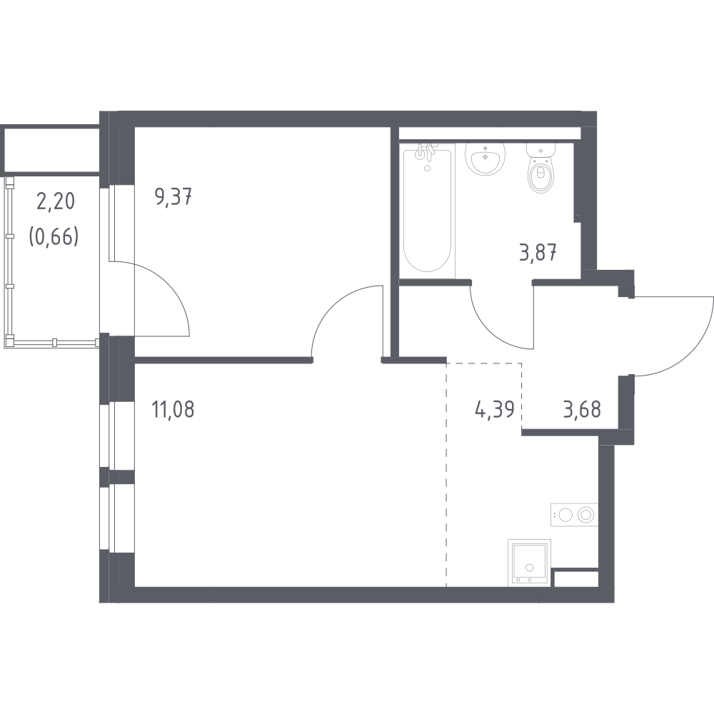 Студия 33 м2 в ЖК Квартал Авиаторов корпус null этаж 16