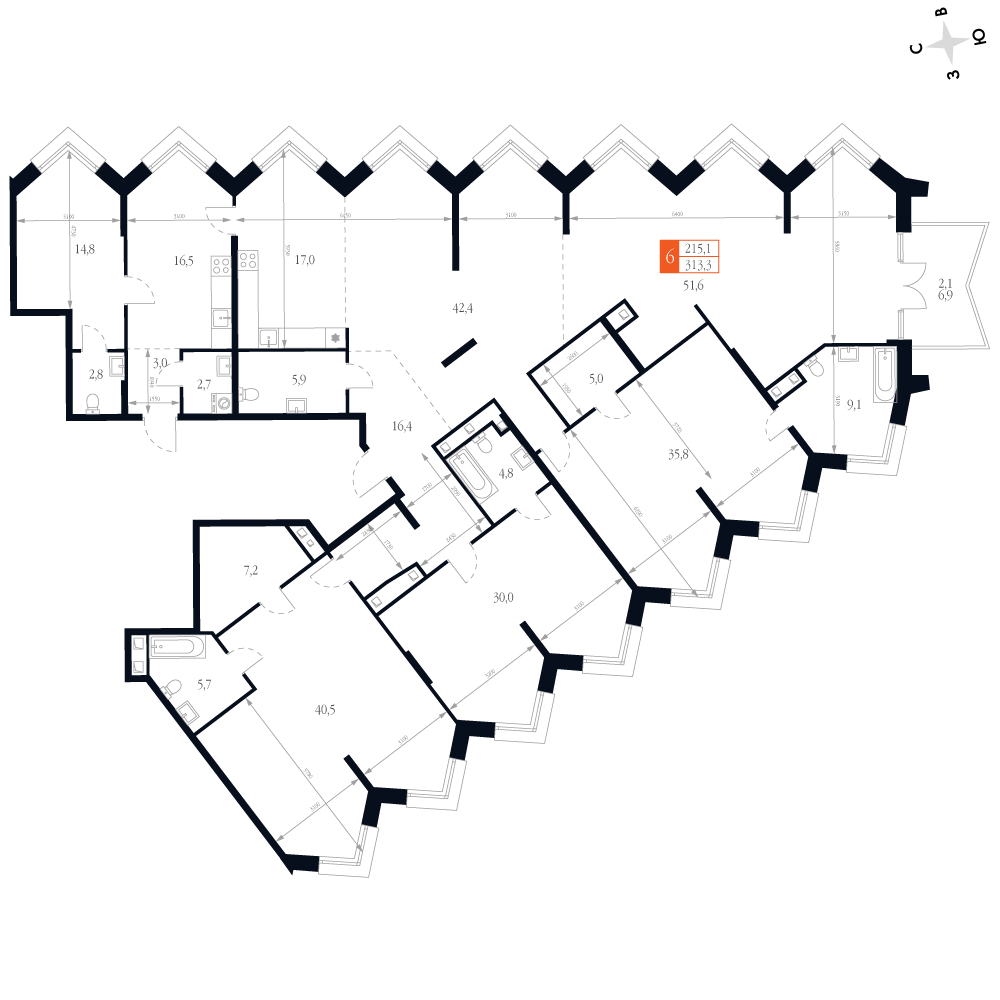 6-комнатная 312 м2 в ЖК Фордевинд корпус null этаж 20