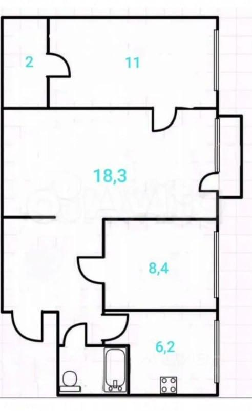 3-комнатная 55 м2 в ЖК undefined корпус null этаж 4