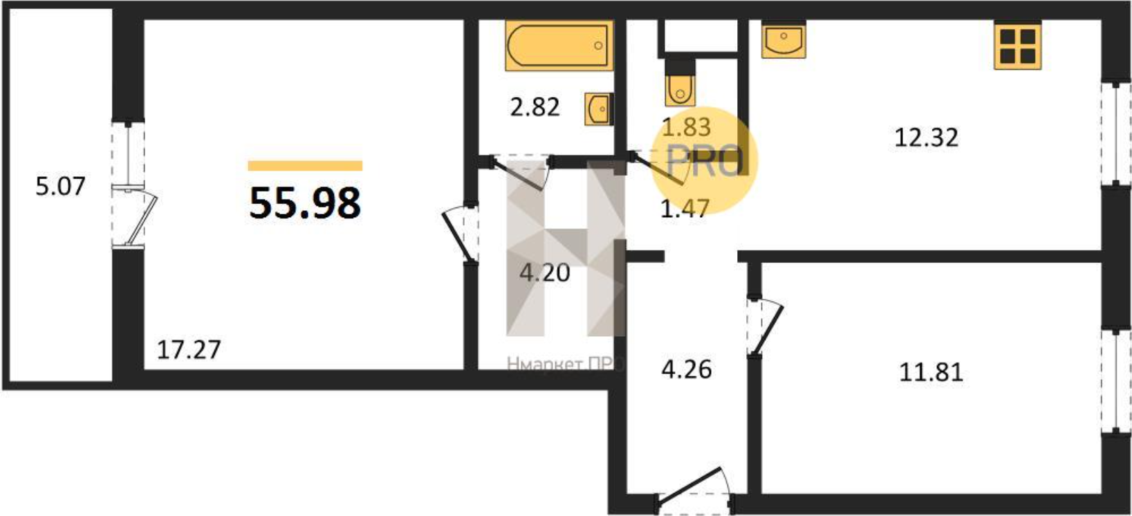 3-комнатная 56 м2 в ЖК undefined корпус null этаж 6