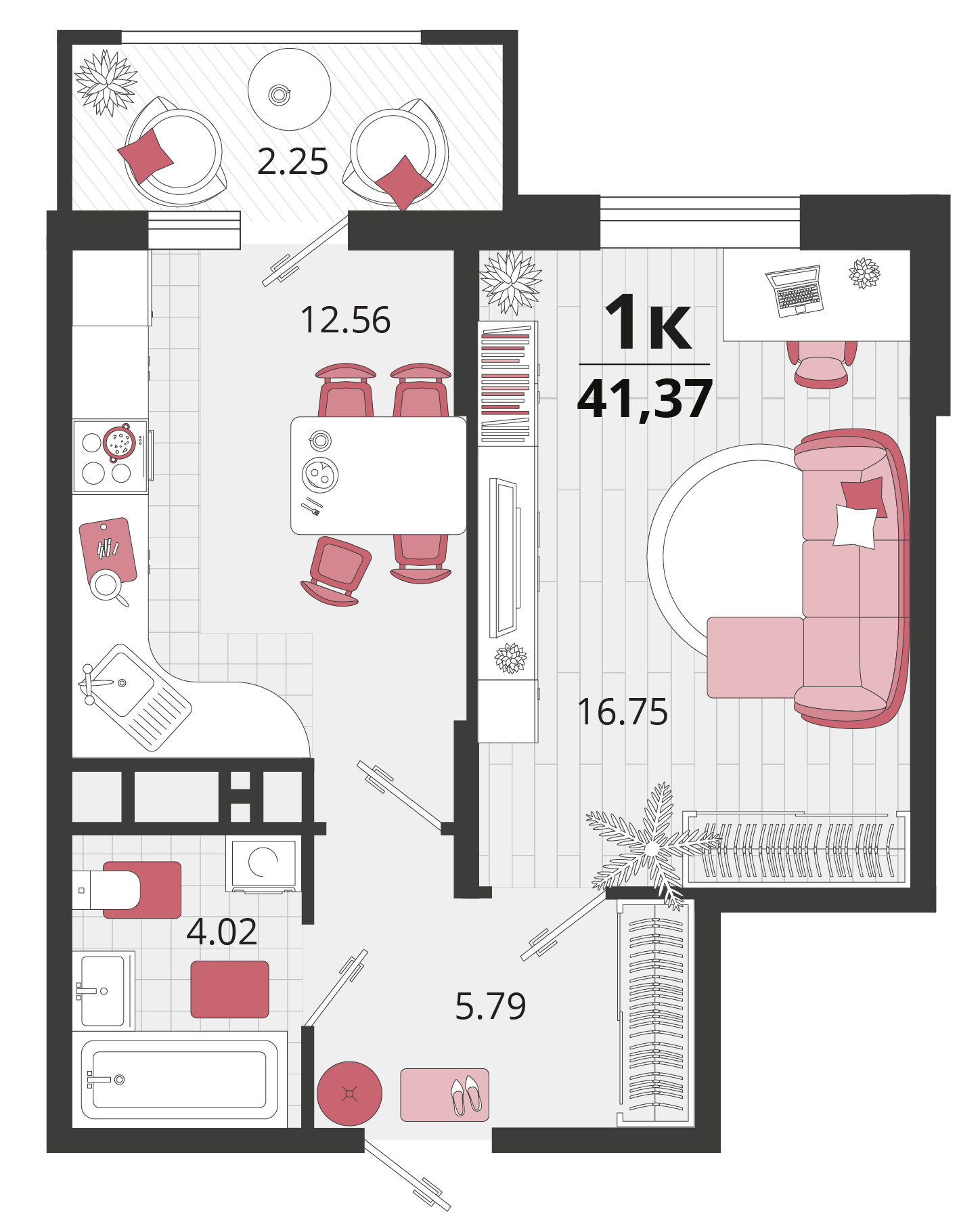 1-комнатная 41 м2 в ЖК Родные просторы корпус null этаж 4