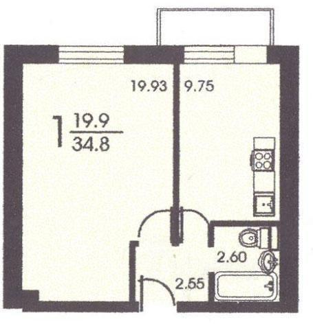 1-комнатная 35 м2 в ЖК undefined корпус null этаж 5